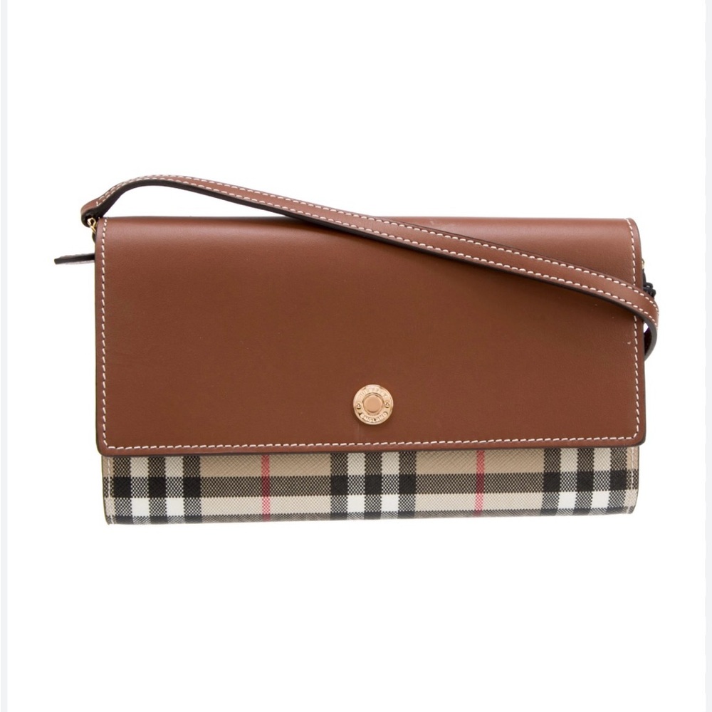 Burberry Brown and Tan Clutch with Plaid Pattern